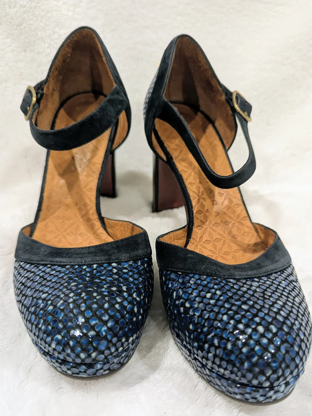 Chie Mihara Navy Blue Snake-Print Mary Jane Heels 🔥Fall Staple For Your Close!